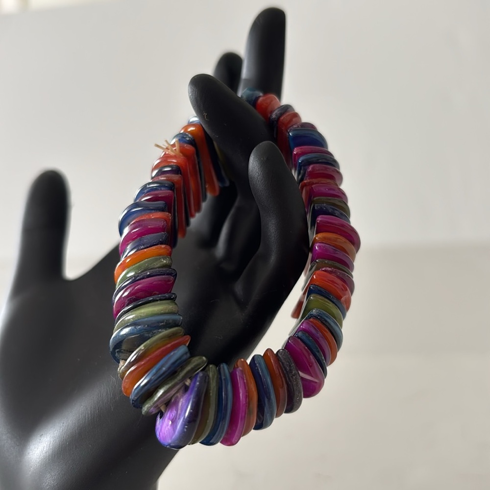 Multi-Color Shell Half Moon Elastic Bracelet - image 2